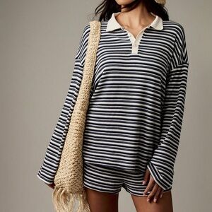 Missguided Navy and White Striped Top and Shorts